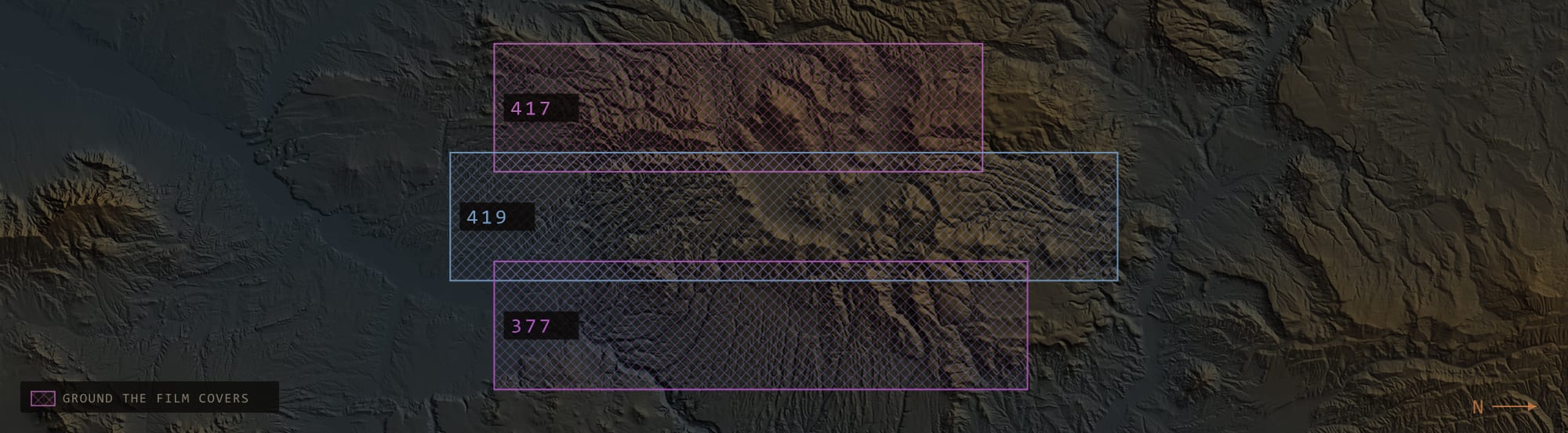 Terrain map of Valles Caldera, New Mexico, with the 5 flight lines marked